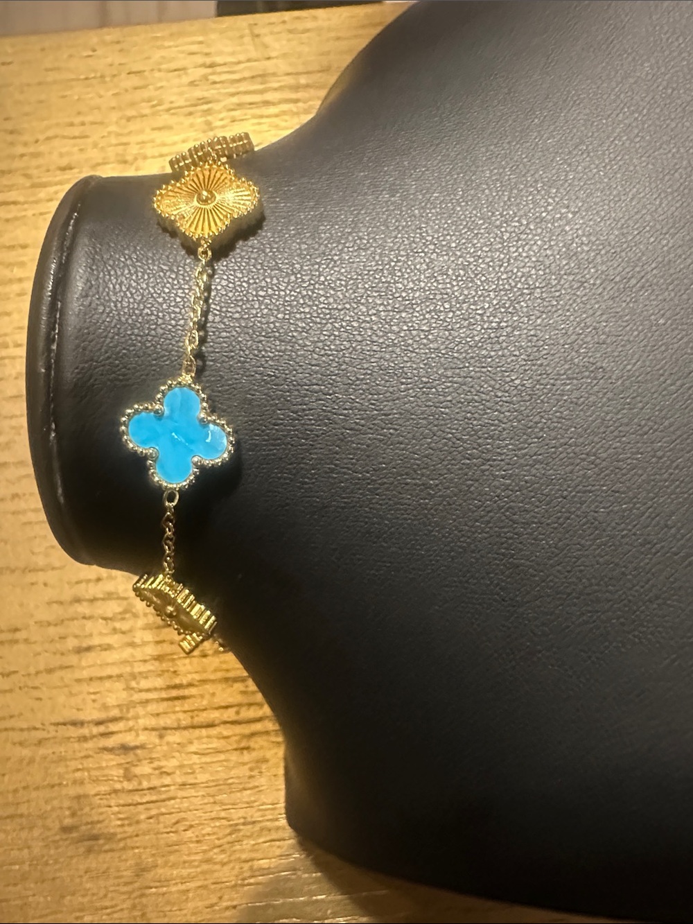 LSJ Gold Plated Stainless Steel Bracelet with Turquoise Clover Accent-2 in Ext
